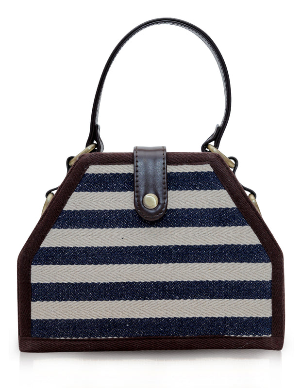 Black and white jacquard trapezium sling bag