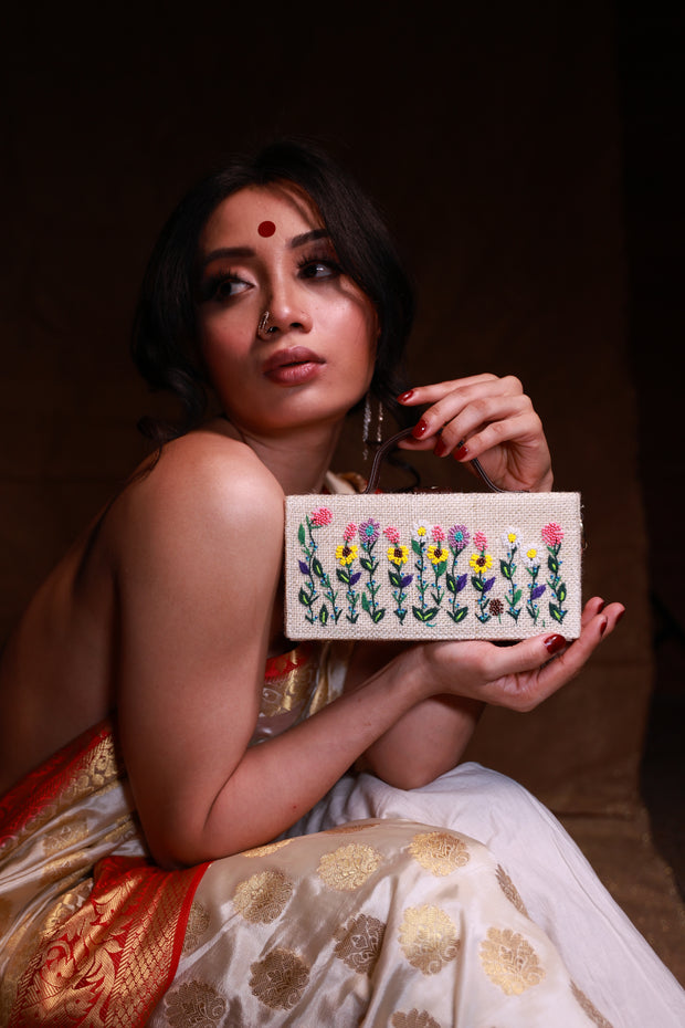 Baagecha hand embroidered clutch bag (jute bag)