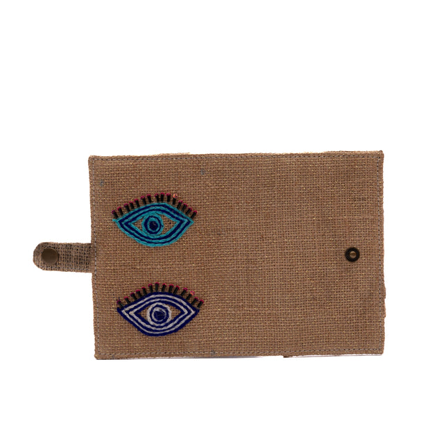 Double Evil Eye Jute Passport Cover