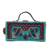 Madhubani Border Hand Embroidered Sling Bag (jute bag) by gonecase