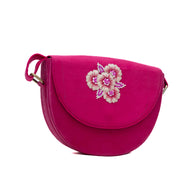 Pink hand embroidered lune bag