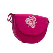 Pink hand embroidered lune bag