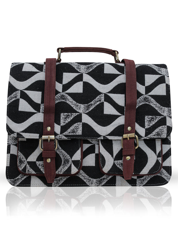 Black and White Cotton jacquard Printed Laptop bag