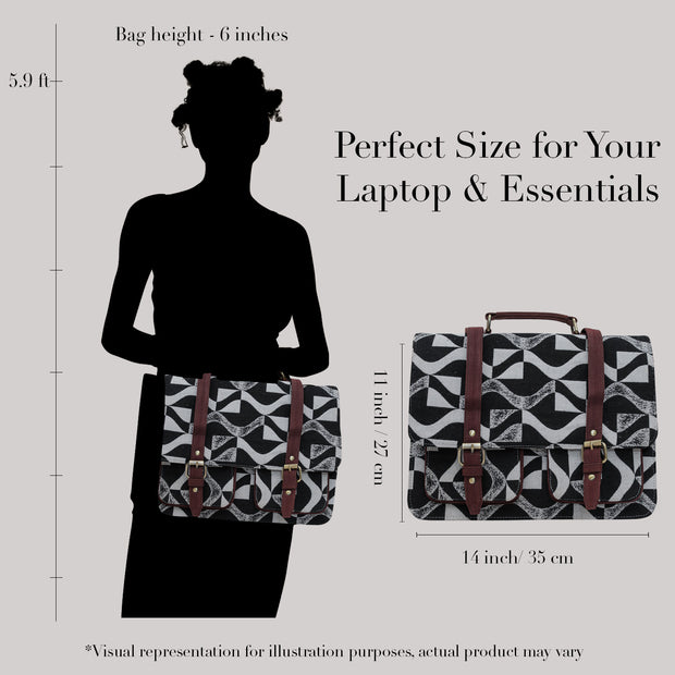 Black and White Cotton jacquard Printed Laptop bag