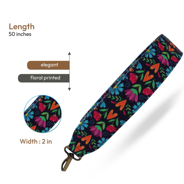 Black floral Printed bag strap