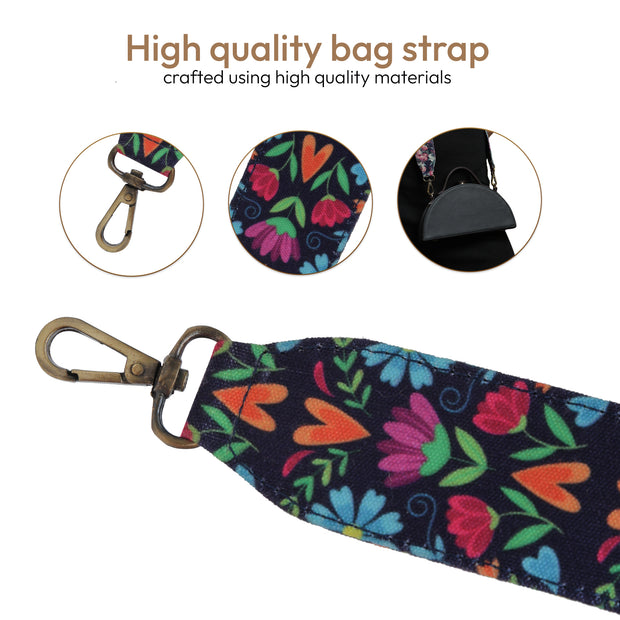 Black floral Printed bag strap