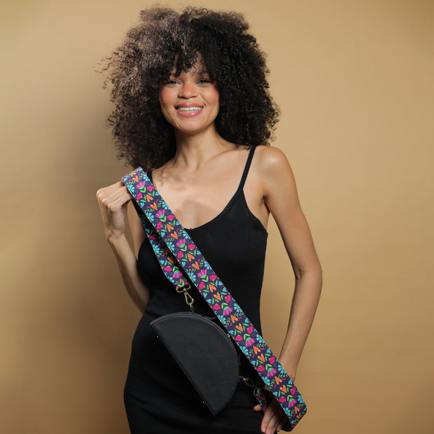 Black floral Printed bag strap