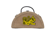 Bengal Tiger Half Round Embroidered Jute Bag by gonecase