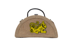 Bengal Tiger Half Round Embroidered Jute Bag by gonecase