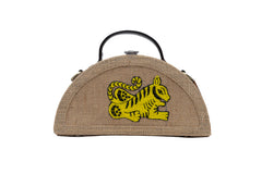 Bengal Tiger Half Round Embroidered Jute Bag