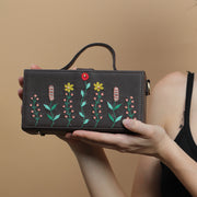 Brown hand embroidered clutch bag