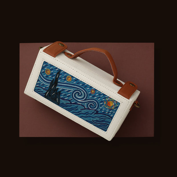 Starry night hand embroidered crossbody clutch bag for women