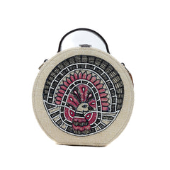 Madhubani Beads Embroidered Sling Round Jute Bag