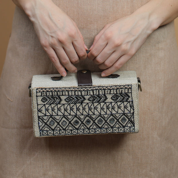 Dhaka Hand Embroidered Clutch Jute Bag