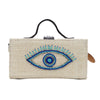 Image of Evil eye hand embroidered jute clutch bag