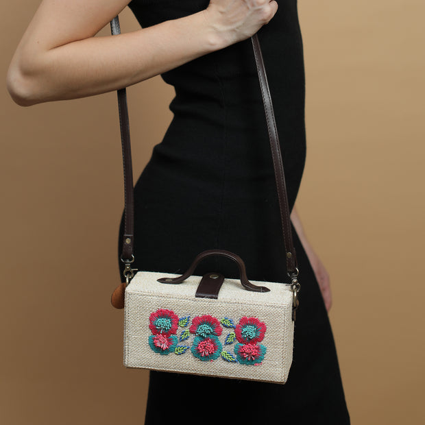 Floral Hand Embroidered clutch bag (jute bag)