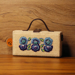 Floral Hand Embroidered clutch bag (jute bag) Gonecase