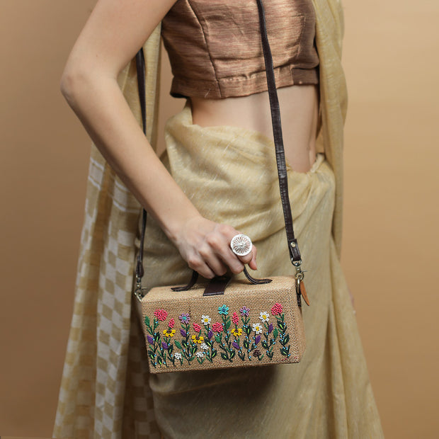 Baagecha hand embroidered natural jute clutch bag