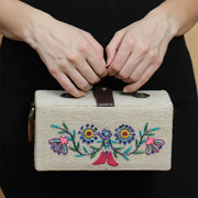 Bouquet Hand embroidered clutch jute bag