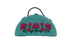 Lotus Half Round Embroidered Jute Bag by gonecase
