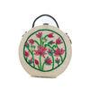 Image of Lotus hand embroidered round jute bag
