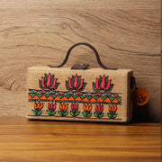 Lotus Madhubani clutch bag (jute bag)