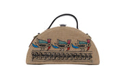 Madhubani Birds Half Round Embroidered Jute Bag by gonecase