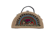 Madhubani Fish Half Round Embroidered Jute Bag by gonecase