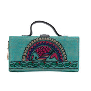 Madhubani Fish Hand Embroidered Clutch Bag (jute bag) Gonecase.in