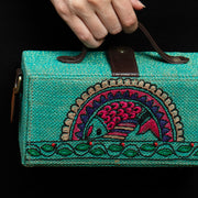 Madhubani Fish Hand Embroidered Clutch Bag (jute bag)