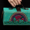 Image of Madhubani Fish Hand Embroidered Clutch Bag (jute bag)