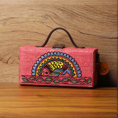 Madhubani Fish Hand Embroidered Clutch Bag (jute bag)