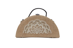 Mandala Half Round Embroidered Jute Bag by gonecase