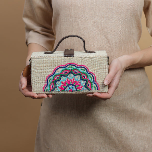 Mandala Hand Embroidered Clutch Bag (jute bag)