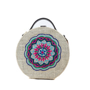 Mandala hand embroidered round jute bag