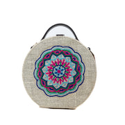 Get Mandala hand embroidered round jute bag from gonecase