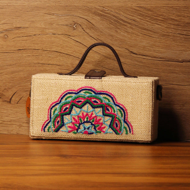 MandalaHandEmbroideredClutchBag (jute bag)