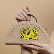 Bengal Tiger Half Round Embroidered Jute Bag