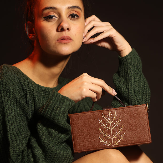 Tree of life tan hand embroidered Crossbody clutch bag for women