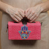 Image of Hamsa Pink Hand embroidered clutch bag (jute bag)