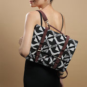 Black and White Cotton jacquard Printed Laptop bag