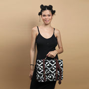 Black and White Cotton jacquard Printed Laptop bag