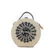 Image of Warli Art hand embroidered round jute bag