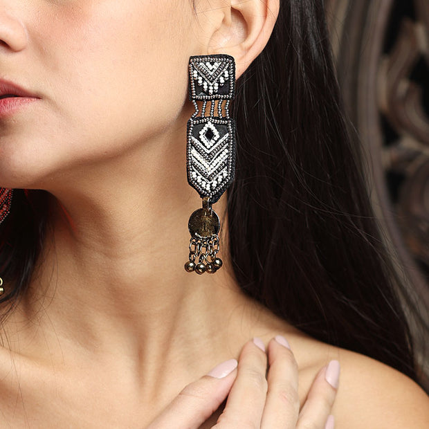 Banjaran black hand embroidered earring