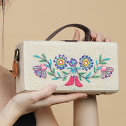 Bouquet Hand embroidered clutch jute bag