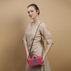 Hamsa Pink Hand embroidered clutch bag (jute bag)