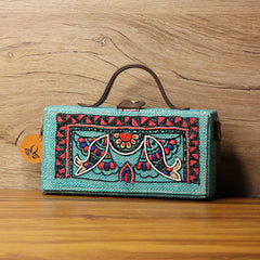 Madhubani Border Hand Embroidered Sling Bag (jute bag)
