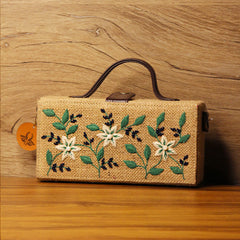 Senorita Brown Hand Embroidered Clutch Bag (jute bag) by Gonecase.in