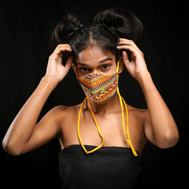 Yellow Dhaka Handcrafted Mask