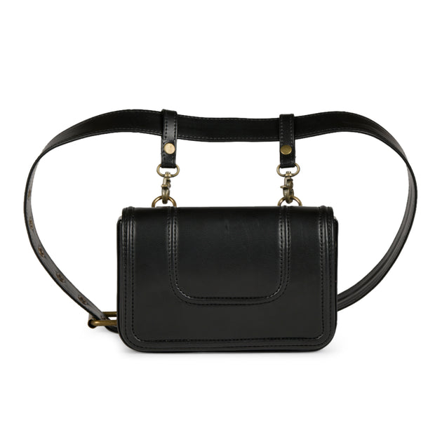 order online vegan leather black belt bag- gonecase.in